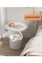 1-Piece Multifunction Round Edge Table Sofa Side End Table Coffee Table Nightstand with Storage Bucket Box for Living Room Bedroom Home Office Furniture 45x52 cm (Fully Assembled)