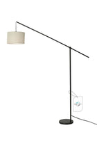 Creative Simple Atmosphere Standing Floor Lamp Cantilever Vertical Adjustable Balance Arm Natural Linen Drum Lampshade Matte Black Metal Pole Foot Switch