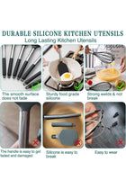 Silicone Cooking Utensil Set, 15pcs Silicone Cooking Kitchen Utensils Set, Non-stic - Best Kitchen Cookware with Stainless Steel Handle - Black