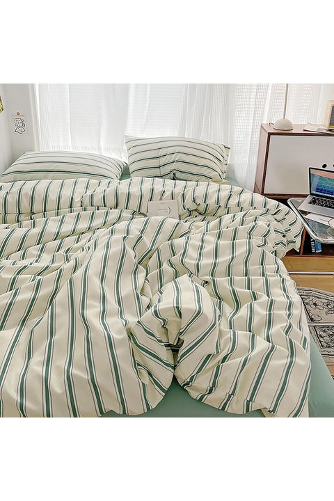 Boy Girls Kids Striped Reversible Bedding Double Duvet Cover Sets Bed Zipper Sage Green 200×200cm
