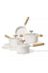 11-Piece Ceramic Nonstick Cookware Set, PFAS-Free Healthy Cooking Set, Dual-size Silicone Strainer Lids