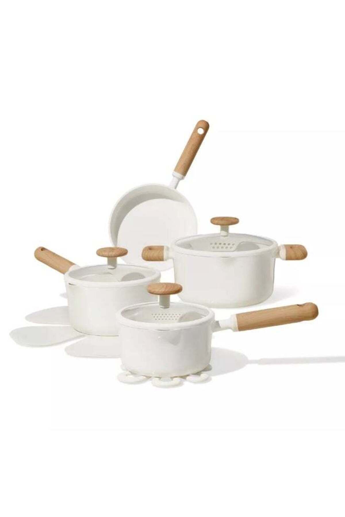 11-Piece Ceramic Nonstick Cookware Set, PFAS-Free Healthy Cooking Set, Dual-size Silicone Strainer Lids