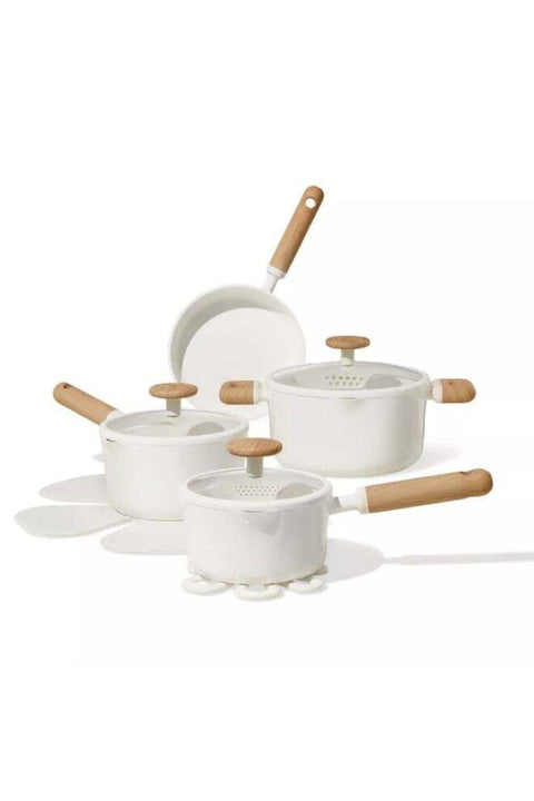 11-Piece Ceramic Nonstick Cookware Set, PFAS-Free Healthy Cooking Set, Dual-size Silicone Strainer Lids