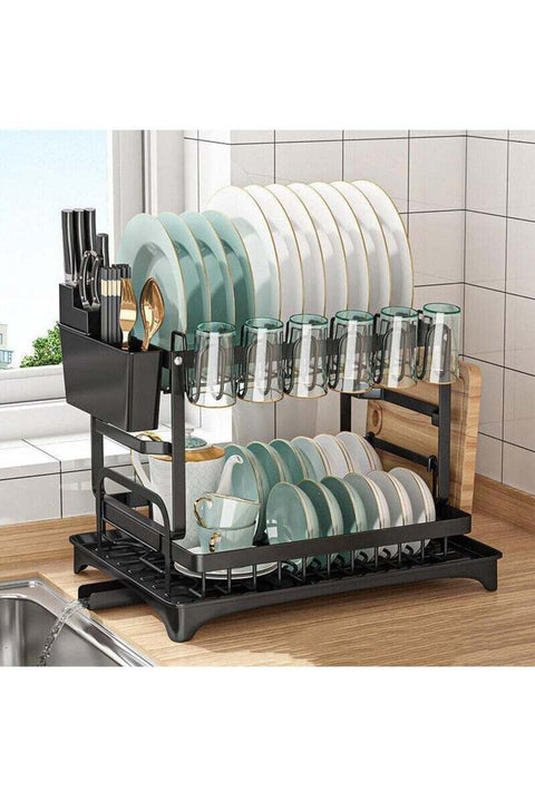 Dish Drying Stand With Drainer 2 Tier Dish Drying Rack 5 in 1 Metal Dish Organizer with Cups