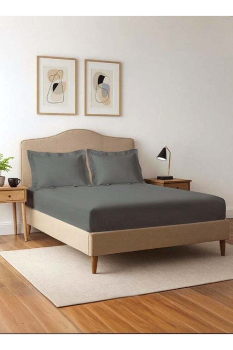 Pure Combed Cotton King Fitted Sheet 180x200 cm Dark Grey, 400 Thread Count Cool Luxury Soft