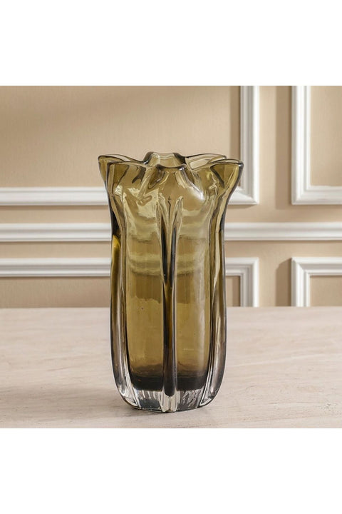 New In Mirabella Glass Vase 15X15X30 cm -Brown