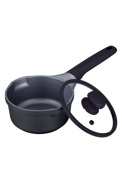 Essential Cast Aluminum Cookware Black 16 Cm Saucepan With Glass Lid | Non-Stick Induction-Based Sauce Pan With Lids Black
