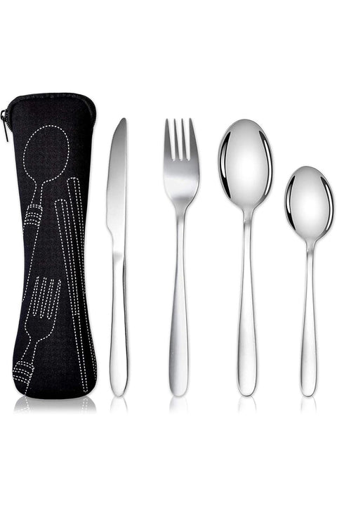 Acehome 4 Pack Cutlery Set with Portable Pouch Case, Stainless Steel Flatware Camping Utensil Set