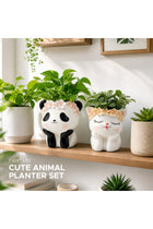 Beram Fantasy 2PCS Flower Pot Set Kitty and Panda Polyresin Cute Animal Succulent Planters with Flower Crown Decorative Mini Vase Indoor Outdoor Home Office Desk Decor Pen Pencil Holder Kit (2Pcs Set)