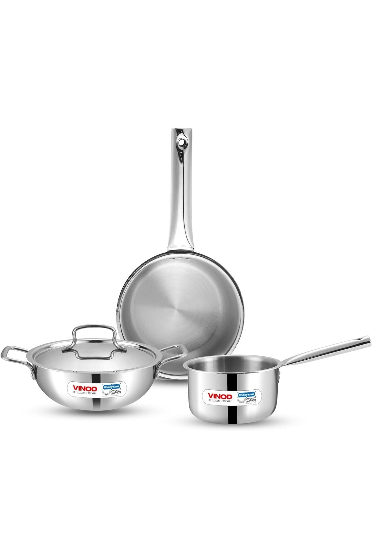 Platinum Triply Stainless Steel Cookware Set - 4 Pc (Kadai 24cm, Frypan 24cm, Saucepan 16cm)