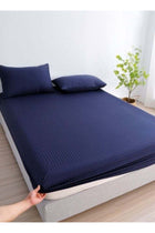 3 Pcs King Size Fitted sheet with elastic corner 180*200+30cm with 2 pillow cases, bedsheet set, dark blue.