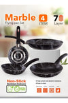 4 Piece Cook Marble Fry Pan Set 7-Layer Granite Coating Non-Stick Surface with Bakelite Handle 18-20-24-28 Marble Black