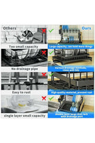 Dish Drying Rack, Adjustable 2 tier Dish Drying Stand, Stainless Steel Dish Drainer with Cutlery Rack Cup Rack, Sink Organizer for Water conduction design
