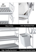 Life Smile Dish Drying Rack, Rust-Resistant 3 Tier Dish Rack with Drainboard Set, Dish Drainer with Utensil Holder & Cup Holder for Kitchen Counter- Kitchen Organizer Chrome