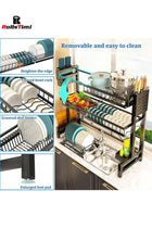 Large Capacity Dish Drainer Drying Rack Telescopic Adjustable Length Kitchen Rack Multifunctional Expandable Counter Organizer Over Sink Space Saver Dish Rack - 2 Tier