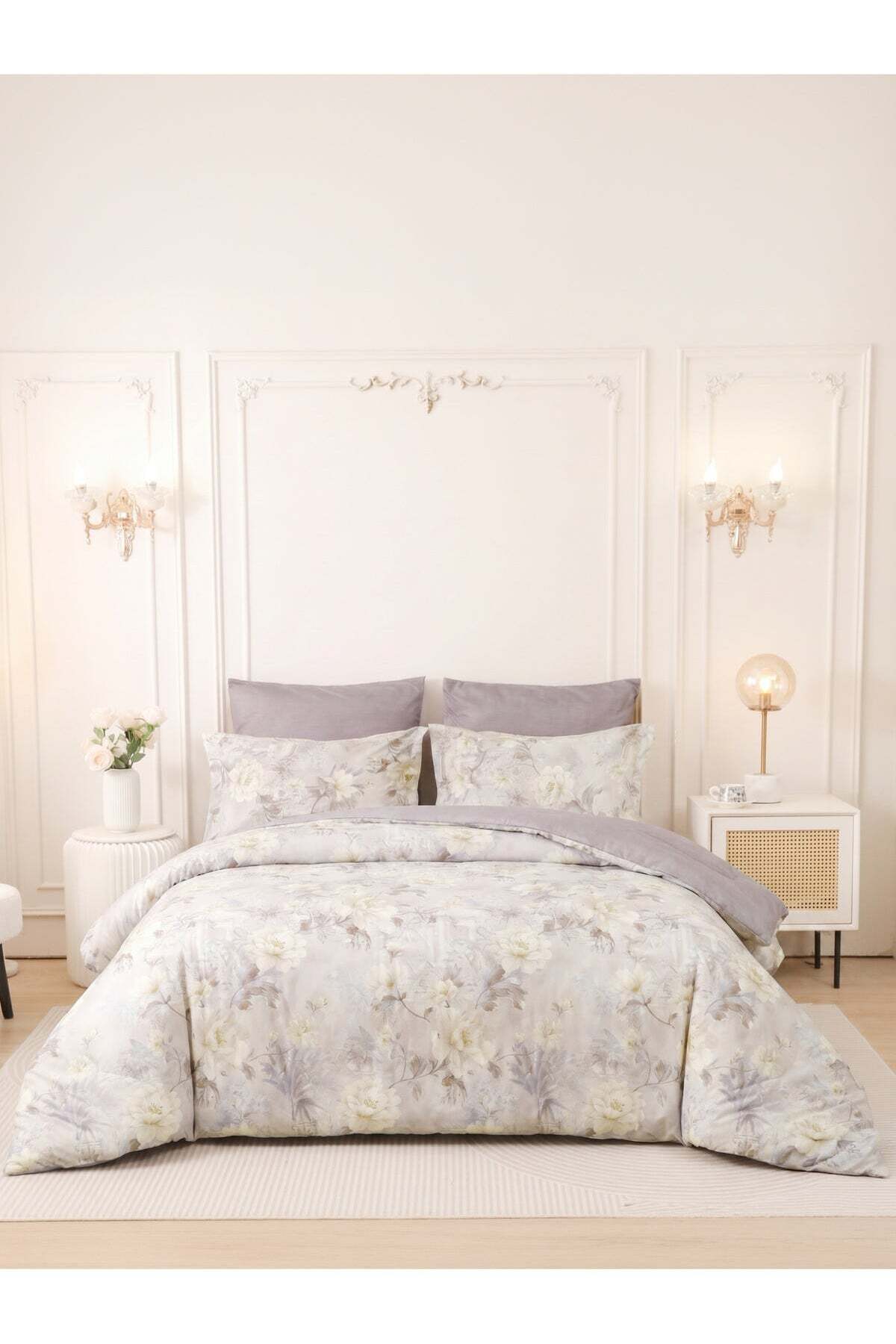 Printed Duvet Set, Queen Size (180x200 cm) - 4-Pcs Bed Set, Microfiber Fabric