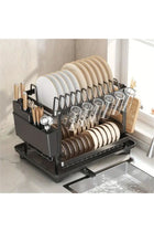 Black Dish Drying Rack With Knife Fork Holder And Cutting Board Rack