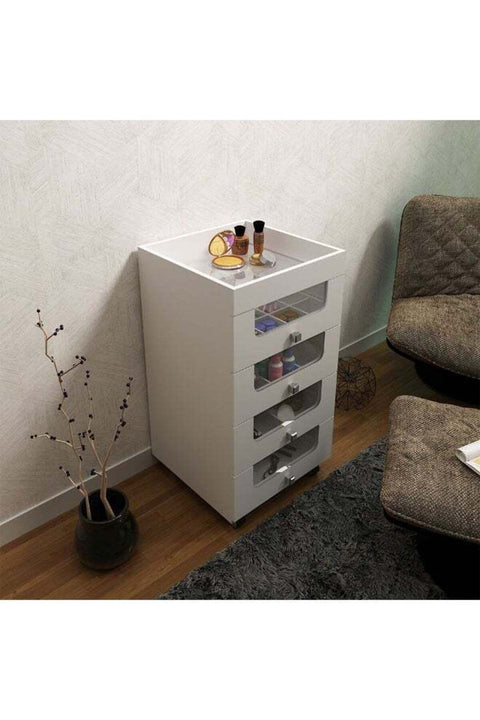 Eldon Make Up Storage Cabinet Durable Vanity Table |Dressing Table | Makeup Table | Desk With Storage Modern Design Bedroom Furniture L 45x45x84 Cm White