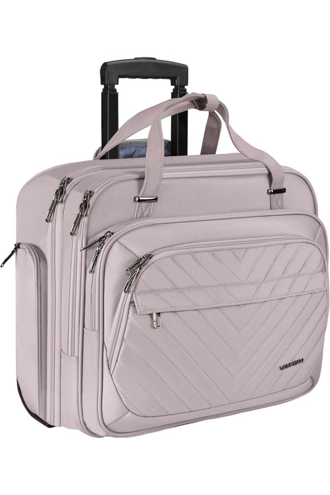 Laptop Bag Women with Wheels, 15.6 Inch Rolling Briefcase for Women, Water Repellent Overnight Rolling Computer Bag with RFID Pockets for Travel Business Work School, Light Dusty Pink