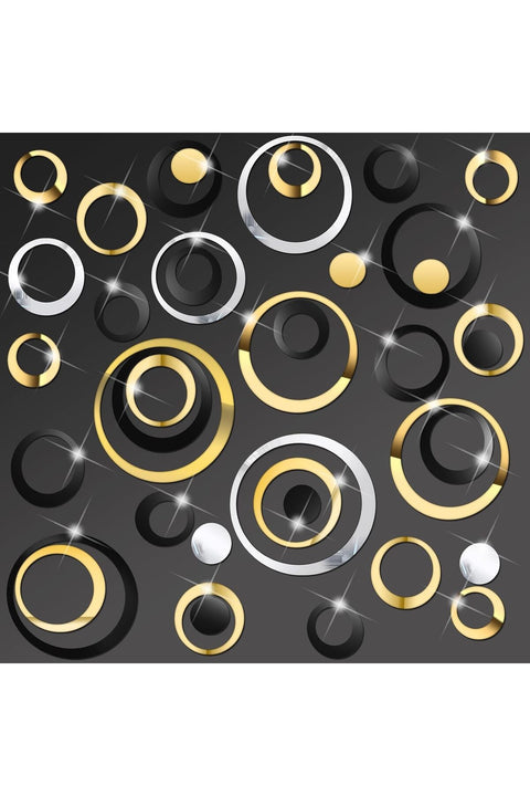 72 Pcs Acrylic Circle Mirror Wall Stickers, Removable Self-Adhesive 3D Round Mirror Decals, DIY Art Mural Decoration for Living Room Bedroom Home Ornament (Black+Silver+Gold)