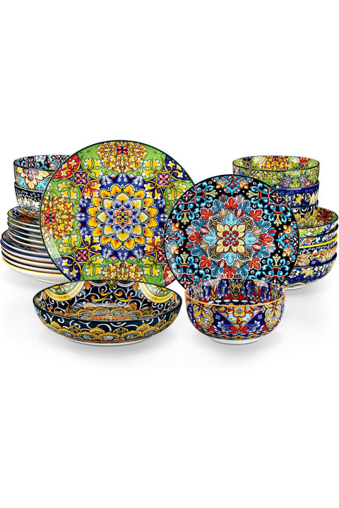 24 Pieces Dinnerware Set, Plates and Bowls, Porcelain, Service for 6, Series SIMI