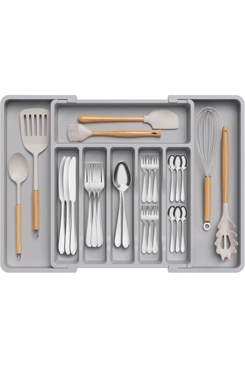 Silverware Organizer, Expandable Utensil Tray for Drawer, Adjustable Flatware and Cutlery Holder