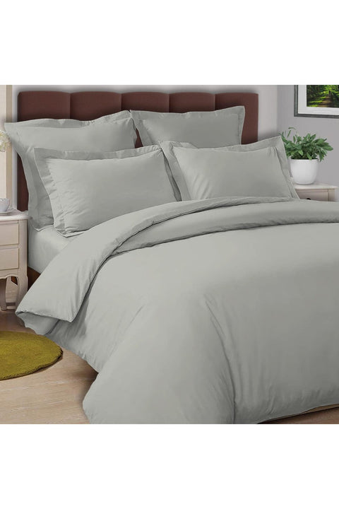 Cotton Single Size Duvet Cover 140x200 cm Silver, 100% Long Staple Cotton Percale Weave Quilt Cover with Button Closure (Bedding Set - 2 pc)