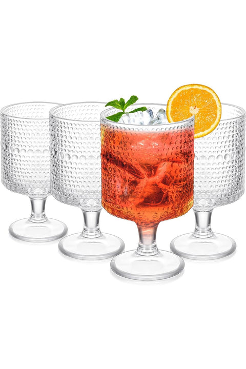 Set of 4 Vintage Hobnail Drinking Goblet Glasses, 8 oz Capacity, Textured Glass Cups for Soda, Juice, Dinner Parties, Bars, Restaurants