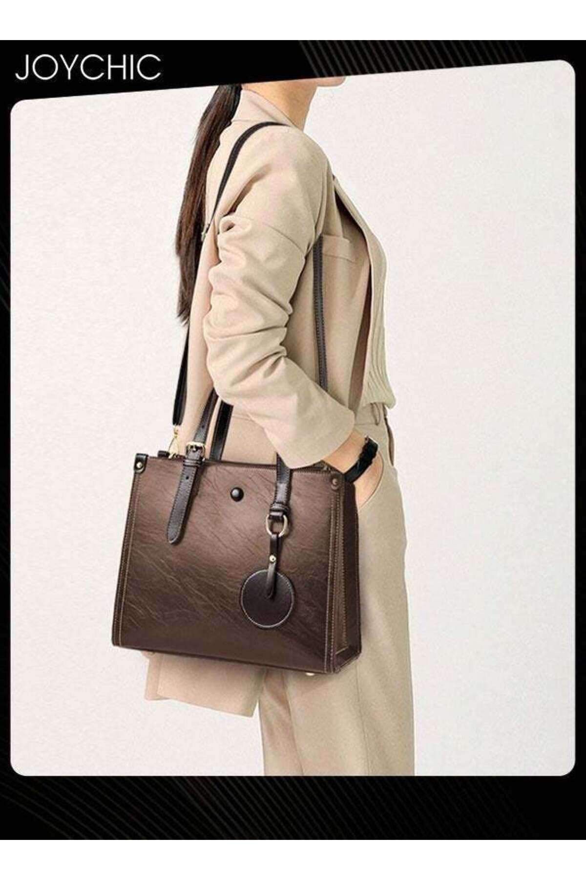 Fashionable Retro Women Handbag Large Capacity Multi Pocket Commuting Shoulder Crossbody Bag for Office Daily Work Brown
