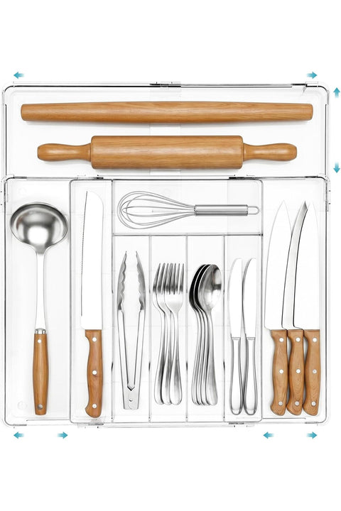 Expandable Silverware Organizer, Clear Plastic Food-Safe Cutlery Flatware Organizer