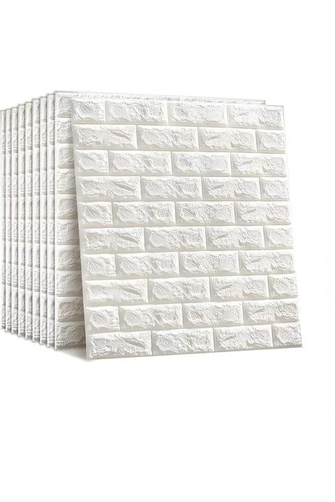 10 PCS Self- Adhesive 3D Wallpaper, DIY Waterproof White Brick Pattern Wall Stickers for Living Room Bedroom, 77 x 70 cm