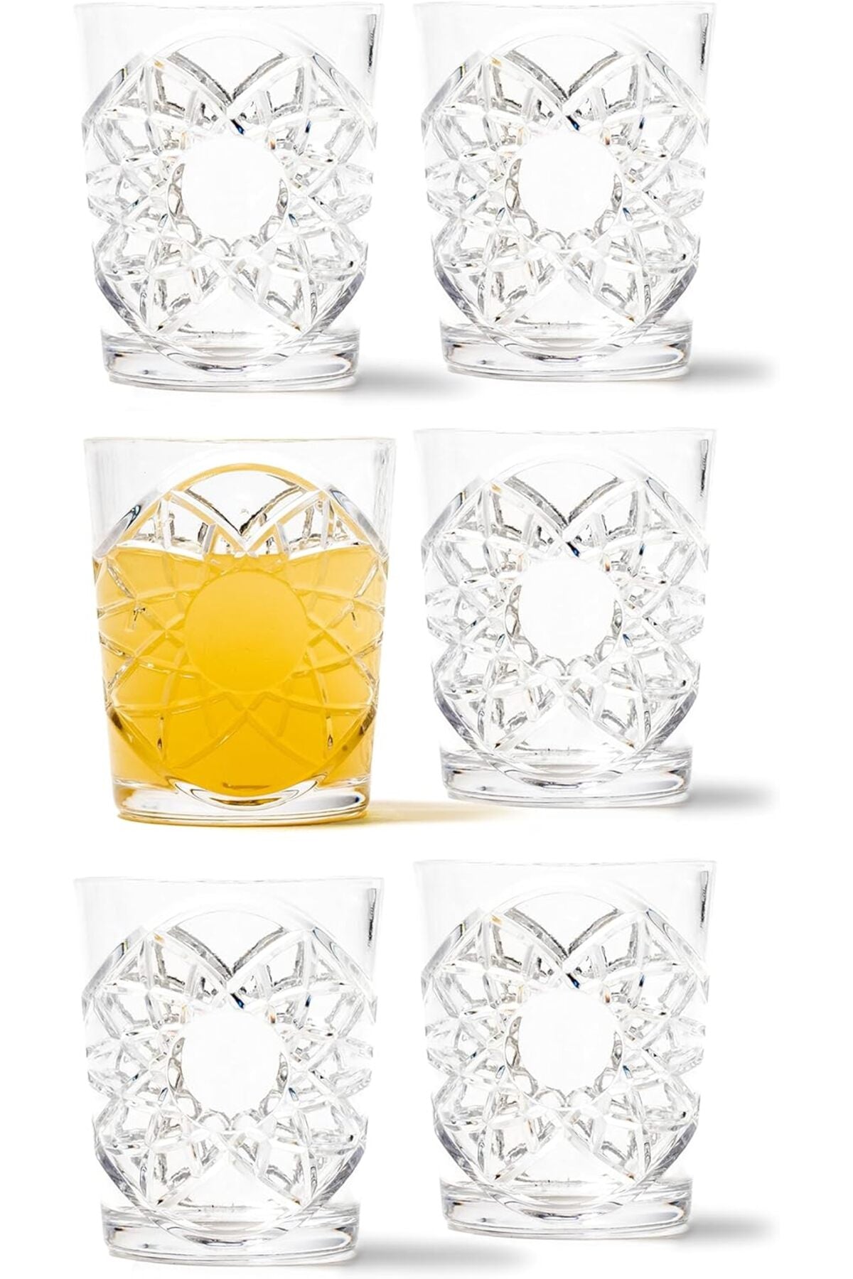 Acrylic Premium Quality Plastic Unbreakable Decorated Water Tumbler | Set Of 6 Glasses | Reusable, Dishwasher Safe | Short 8.5X10 CM Clear