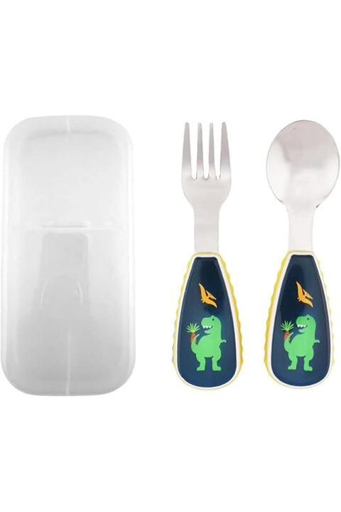 Kids Cutlery Set with Case for School | Utensils Stainless Steel Kids Spoon and Fork Set | Dinosaur Cutlery Set for Lunch Box | Children Tableware Flatware (Dinosaur)