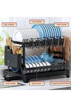 Countertop Dish Rack with Drainer and Cutlery Organizer for Kitchen Storage Black