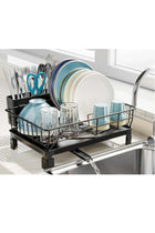 Small Dish Drying Rack in Sink - Kitchen Counter Dish Rack for RV Small Kitchen, 14.9" x 10.1" Dish Drainer with Drainboard, Utensil Holder, Dish Holder for Sink, Black
