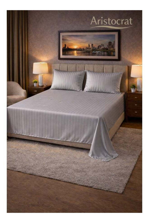 3‑Piece Striped Microfiber Flat Bed Sheet Set, suitable for Queen and King sizes, 220x240cm – Soft Breathable Flat Sheet with 2 Pillowcases 50x70cm