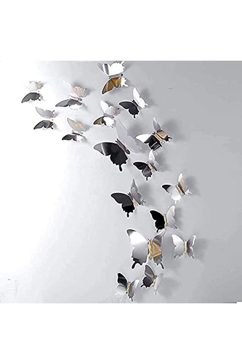 12 Pcs Butterfly Wall Stickers, Silver 3D Butterfly Wall Stickers DIY Art Decor 3D Wall Decals for Home, Bathroom, Party Decoration