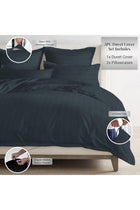 Cotton Striped Double Duvet Cover 200x200 cm Dark Grey, 300 Thread Count Soft 100% Long Staple Cotton Sateen Weave Quilt Cover with Button Closure (Dark Grey Bedding Set - 3 pc)