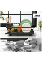 Stainless Steel Dish Drying Rack with Cutlery Holder 12x15 Inch Space-Saving Kitchen Counter Organizer for Home and Everyday Use Black
