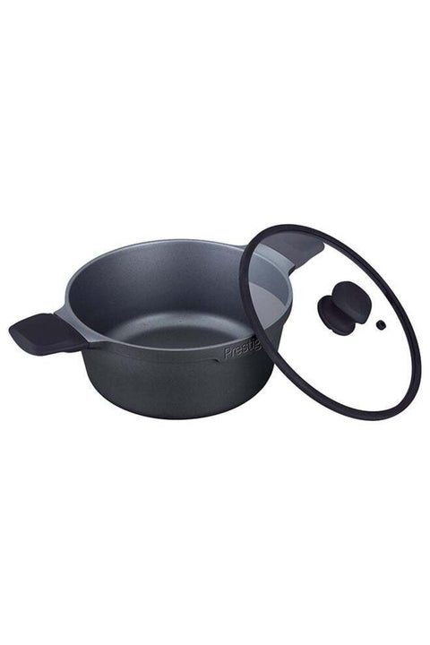 Essential Cast Aluminum Black 24 Cm Casserole With Glass Lid | Non Stick Induction-Based Stockpot With Lid Black