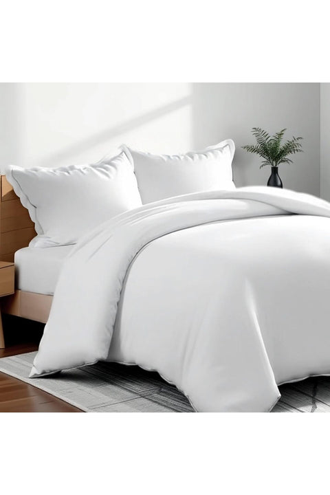 Double Duvet Cover 3PC Set - 350TC 100% Long Staple Cotton, Sateen, Plain White