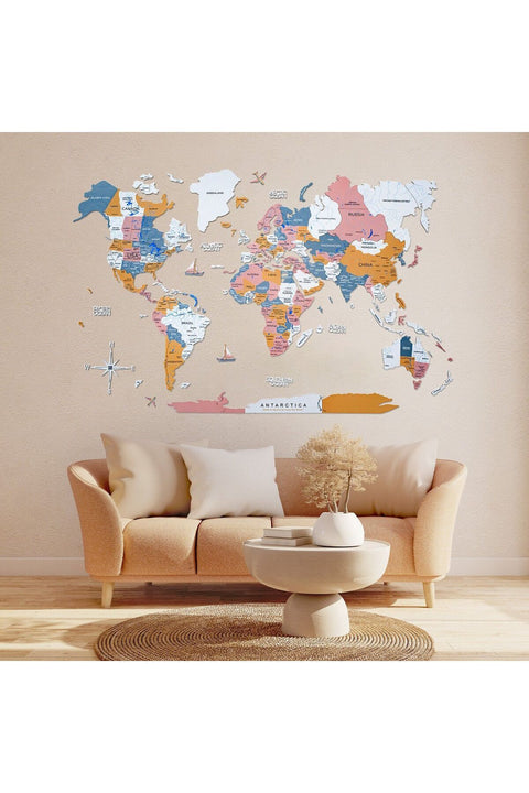 Enjoy The Wood Wooden World Map Wall Decor, Festival Color Travel Wall Art for Home and Kids Room, Creative Gift Idea for Boys, Girls, Son and Daughter, Birthday and Holiday - Festival L (150 x 90 cm)