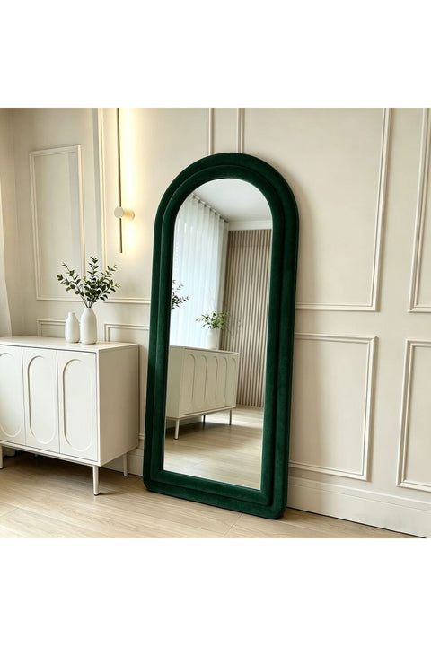 MapleHoome Full-Length Mirror, Boucle Fabric, Floor Mirror, Lean-to-Wall Standing Mirror, 80*180, Dark Emerald Green