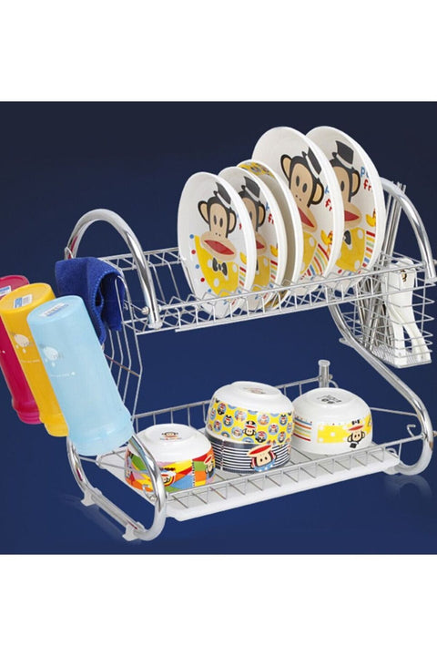 Capacity Stainless Steel 2-layer Dish Drainer Drying Rack Kitchen Storage