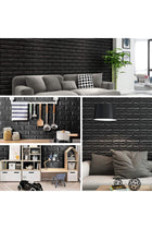 10 PCS Black 3D Wall Panels, 14.5 sq.feet Coverage, Printable Wallpaper Sticker with Self-Adhesive Waterproof Brick PE Foam Wall Panels Peel and Stick for Interior Wall Decor (Black)