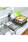 Dish Drying Rack - Extendable Dish Rack, Large Sink Drying Dish Drainer for Kitchen Counter, Stainless Steel Dish Strainer with Utensil Holder, Black (Upgraded version)