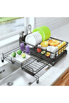 Dish Drying Rack - Extendable Dish Rack, Large Sink Drying Dish Drainer for Kitchen Counter, Stainless Steel Dish Strainer with Utensil Holder, Black (Upgraded version)