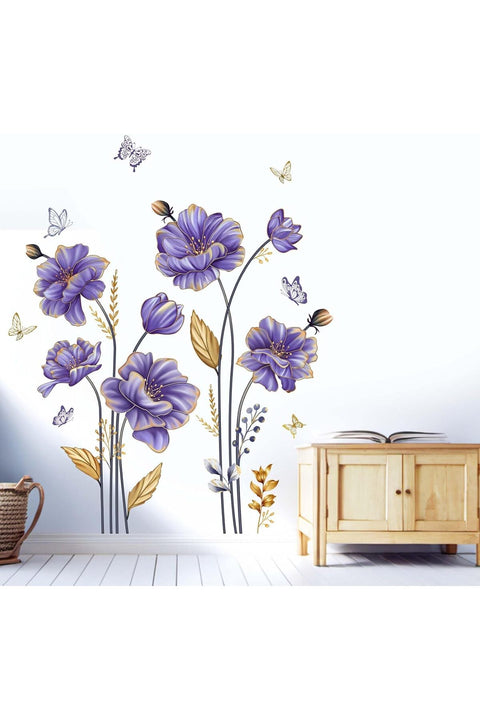 Purple Flower Wall Stickers for Girls: Peel and Stick Removable Wildflower Floral Wall Stickers for Living Room Bedroom Girl Room Home Vinyl Decor