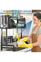 Space-Saving Dish Rack with Drainer Shelf and Cover Kitchen Counter Organizer Black