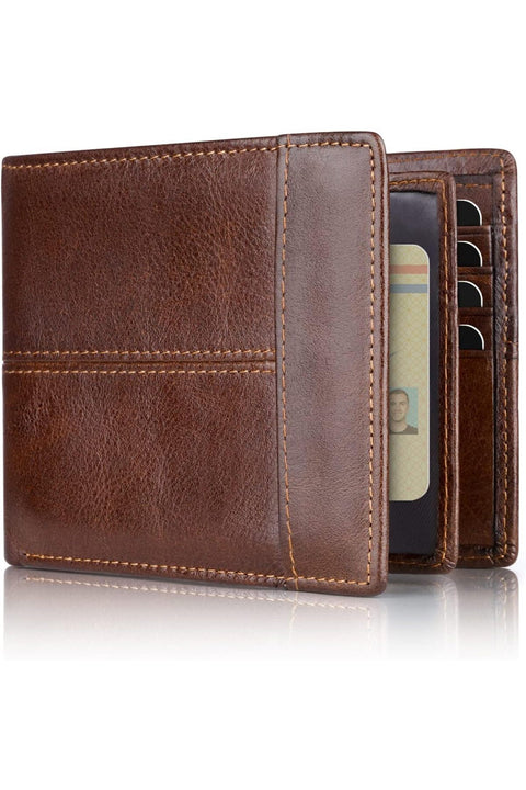 Mens Wallet RFID Genuine Leather Bifold Wallets For Men, ID Window 16 Card Holders Gift Box